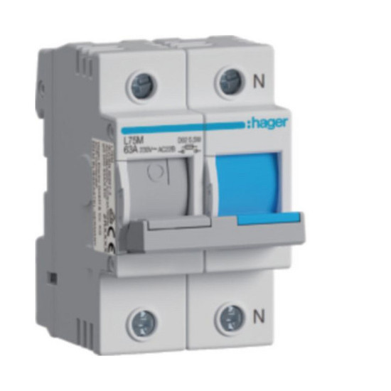 Hager L75M Lasttrennschalter für Sicherungen D02 E18 63A AC400V 1poligN Hutschiene