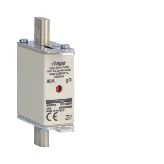 Hager LNH00080M6 NH-Sicherungseinsatz NH000 gG AC690V 80A Kombi-Melder mit Metall-Grifflasche