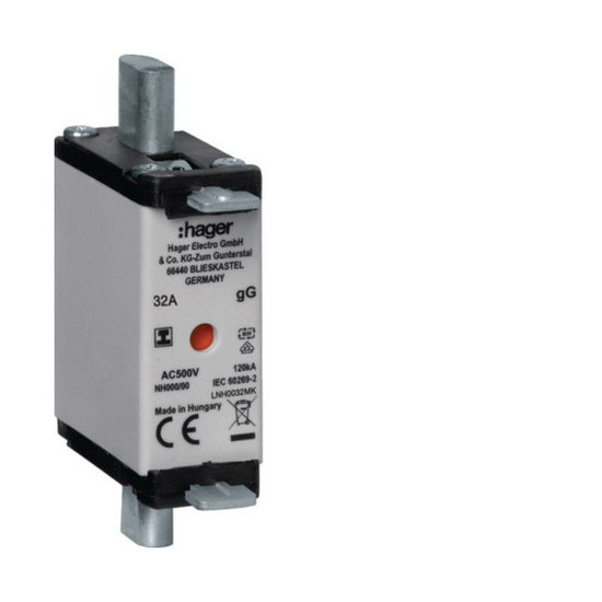 Hager LNH0032MK NH-Sicherungseinsatz NH000 gG 500V 32A Kombi-Melder mit isolierter Grifflasche