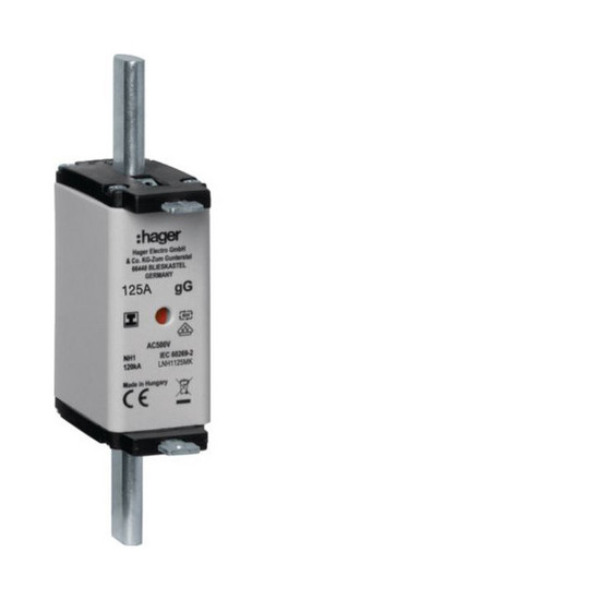 Hager LNH1125MK NH-Sicherungseinsatz NH1C gG 500V 125A Kombi-Melder mit isolierter Grifflasche