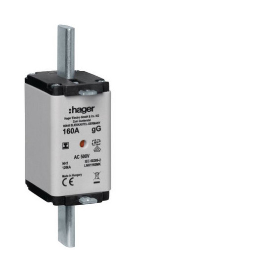 Hager LNH1160MK NH-Sicherungseinsatz NH1 gG 500V 160A Kombi-Melder mit isolierter Grifflasche