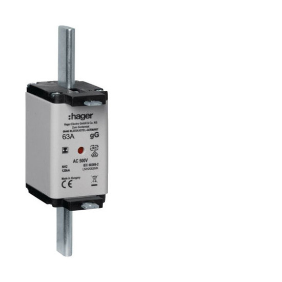 Hager LNH2063MK NH-Sicherungseinsatz NH2C gG 500V 63A  Kombi-Melder mit isolierter Grifflasche