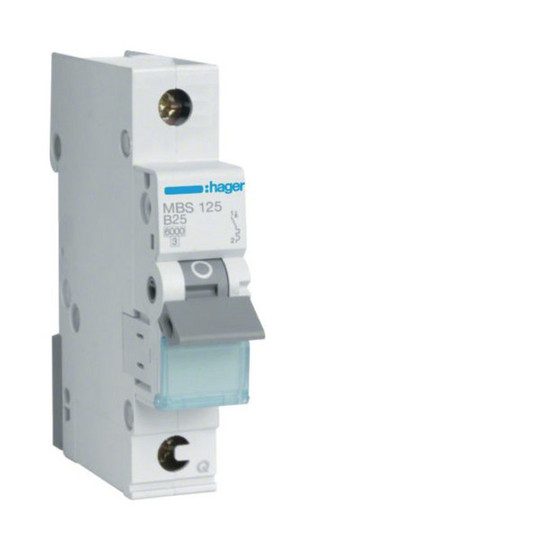 Hager MBS125 Leitungsschutzschalter 1 polig 6kA B-Charakteristik 25A QuickConnect 1 Modul