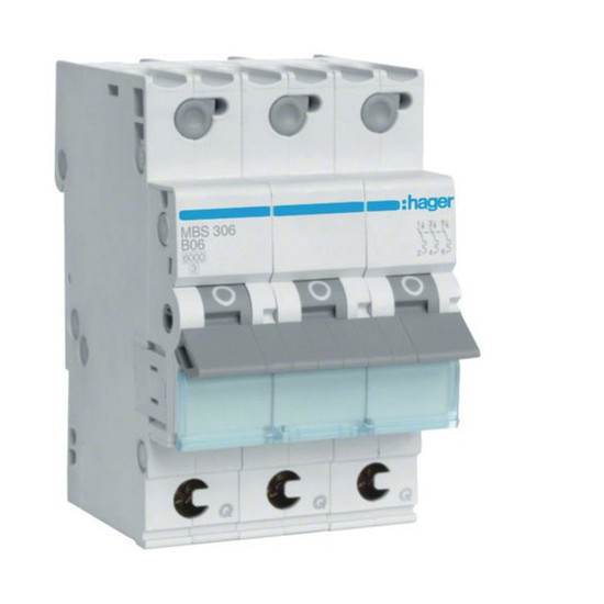 Hager MBS306 Leitungsschutzschalter 3 polig 6kA B-Charakteristik 6A QuickConnect 3 Module