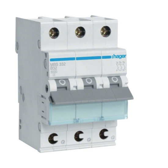 Hager MBS332 Leitungsschutzschalter 3 polig 6kA B-Charakteristik 32A QuickConnect 3 Module