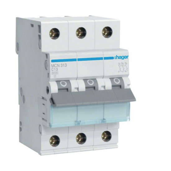 Hager MCN313 Leitungsschutzschalter 3 polig 6kA C-Charakteristik 13A 3 Module