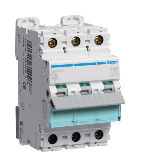 Hager NBN316 Leitungsschutzschalter 3 polig 10kA/15kA B-16A 3M