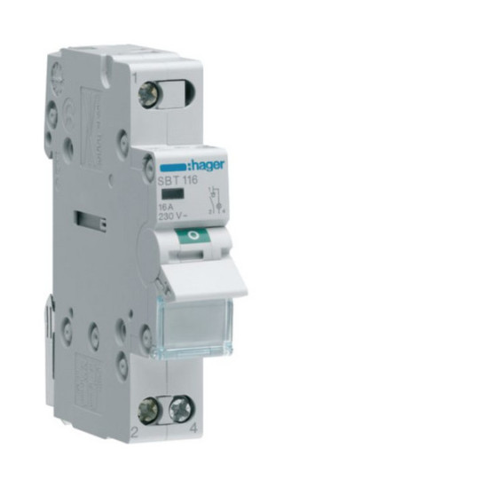 Hager SBT116 Ausschalter 16A 1 Schließer 230V AC mit Leuchtmelder 1PLE
