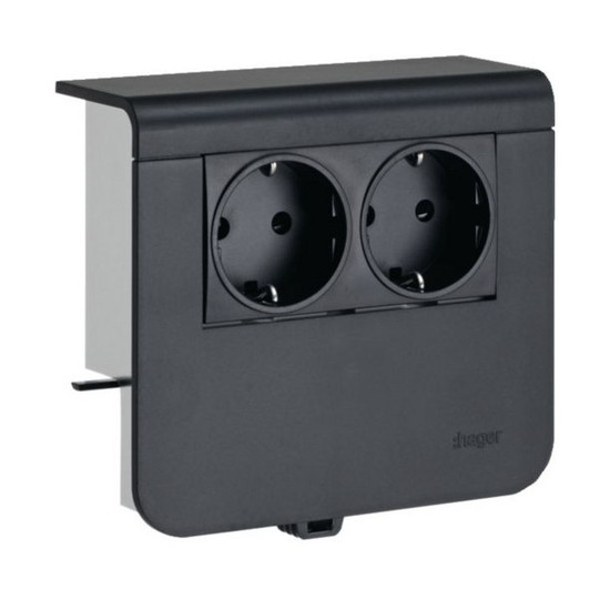 Hager SL200559009011 Geräteträger Steckdose 2-fach vorverdrahtet Steckklemmen zu SL 20x55mm gschwarz