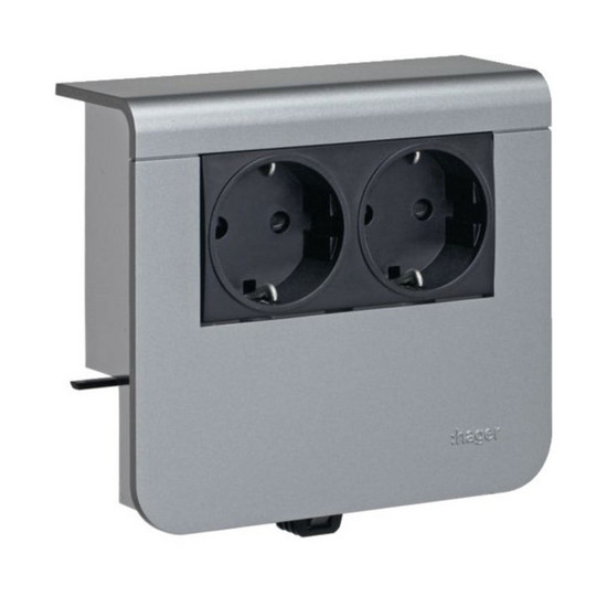 Hager SL20055900D1 Geräteträger Steckdose 2-fach vorverdrahtet Steckklemmen zu SL 20x55mm Dekor Alu