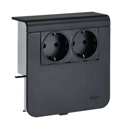 Hager SL200809009011 Geräteträger Steckdose 2-fach vorverdrahtet Steckklemmen zu SL 20x80mm schwarz