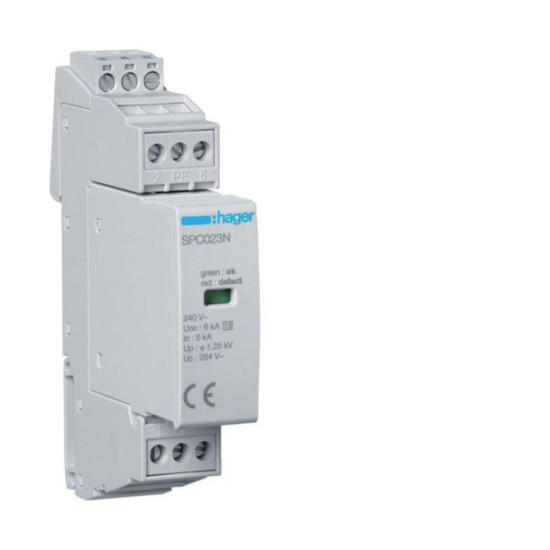 Hager SPC203N Überspannungsableiter T3 1PN Uc 264V In 5kA Up 1.25kV Kontakt