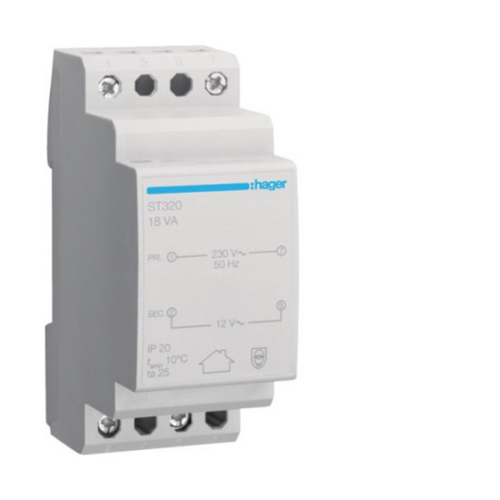 Hager ST320 Sicherheitstrafo 230V/12V 18VA 2PLE