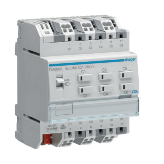 Hager TXA606D Schalt-/Jalousieaktor 6/3-fach KNX easy, 16A, C-Last