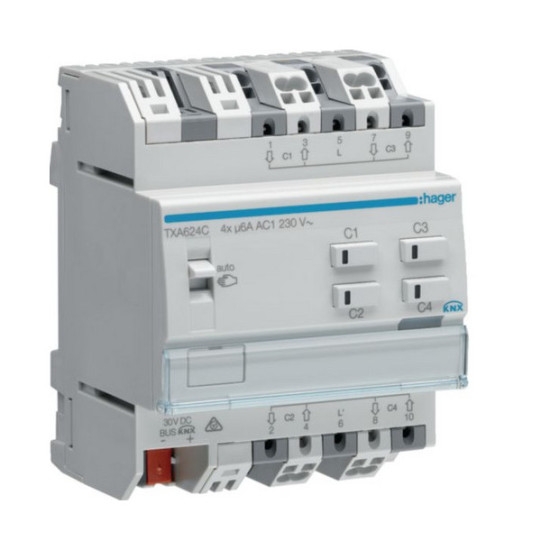 Hager TXA624C Rollladen-/Jalousieaktor 4-fach KNX easy, 230V