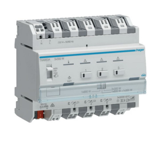 Hager TXA663A Universal-Dimmaktor 3-fach KNX easy, 3x300W, ESL/LED
