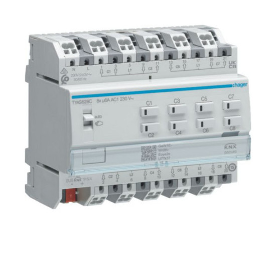 Hager TYAS628C Rollladen-/Jalousieaktor 8fach KNX Secure, 230V