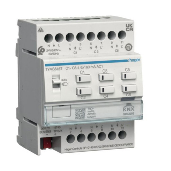Hager TYMS646T Heizungsaktor 6fach KNX Secure für 24/230V Stellantriebe, Triac