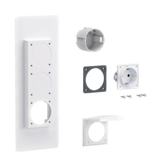 Hager ZY01SD Steckdosenflansch, universZ, 1xSchuko-Steckdose, Verschlussplatte links  rechts