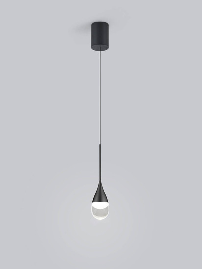 Helestra DEEP LED Pendelleuchte 9W dimmbar 90Ra warmweiss Mattschwarz Aluminium Glas teilsatiniert Ø8cm