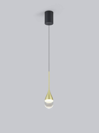 Helestra DEEP LED Pendelleuchte 9W dimmbar 90Ra warmweiss Schwarz-Gold Aluminium Glas teilsatiniert Ø8cm