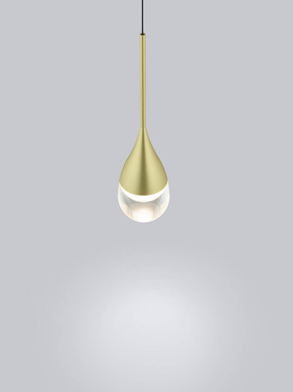 Helestra DEEP LED Pendelleuchte 9W dimmbar 90Ra warmweiss Schwarz-Gold Aluminium Glas teilsatiniert Ø8cm