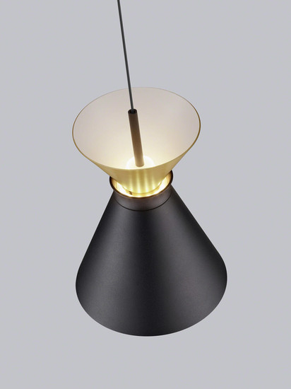 Helestra LUK LED Pendelleuchte 12W dimmbar 90Ra warmweiss Schwarz-Gold Aluminium satiniert Ø15cm