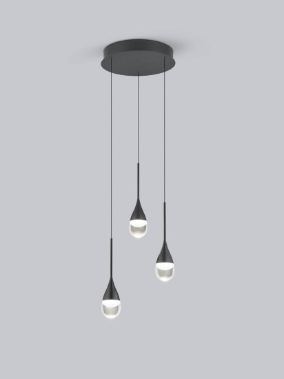 Helestra DEEP LED Pendelleuchte 24W dimmbar 90Ra warmweiss Mattschwarz Aluminium Glas teilsatiniert Ø30cm