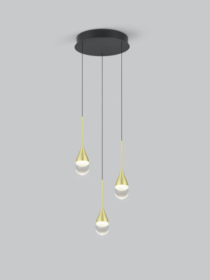 Helestra DEEP LED Pendelleuchte 24W dimmbar 90Ra warmweiss Schwarz-Gold Aluminium Glas teilsatiniert Ø30cm