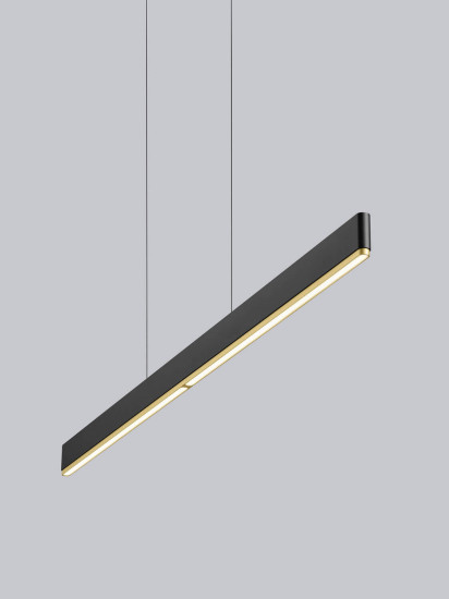 Helestra NIN LED Pendelleuchte 60W dimmbar 90Ra Steuerbare Lichtfarbe, extra-warm- bis neutralweiss Schwarz-Gold Aluminium satiniert 123cm