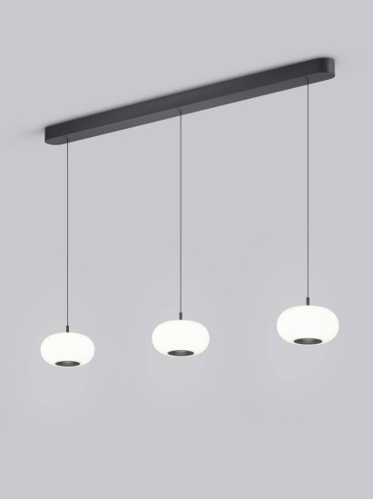 Helestra SAPO LED Pendelleuchte 36W dimmbar 90Ra warmweiss Mattschwarz Aluminium Opalglas weiß 130cm