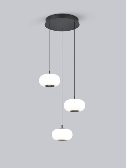 Helestra SAPO LED Pendelleuchte 36W dimmbar 90Ra warmweiss Mattschwarz Aluminium Opalglas weiß Ø34cm