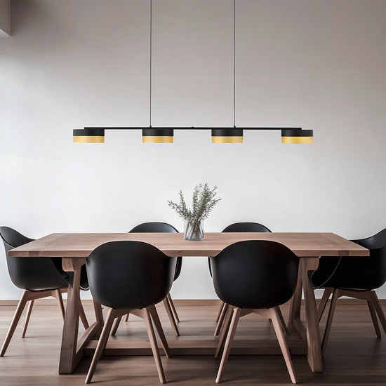 Hell LED Pendelleuchte Mesh dimmbar 44W warmweiss 90Ra Schwarz Gold 110x12cm 20619/4-06