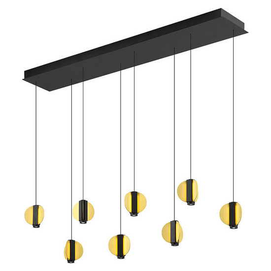 Hell LED Pendelleuchte Iris dimmbar 60W warmweiss 90Ra B-Link Schwarz Gold 140x22cm 20699/8-51