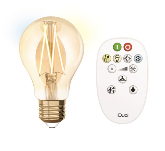 iDual LED Filament Lampe E27 2200-5500 K dimmbar A60 9W Fernbedienung Amber