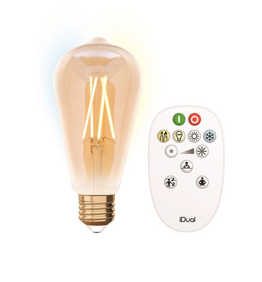 iDual LED Filament Lampe E27 2200-5500 K dimmbar ST65 9W Fernbedienung Amber