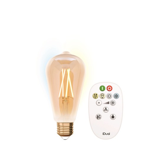 iDual LED Filament Lampe E27 2200-5500 K dimmbar ST65 9W Fernbedienung Amber