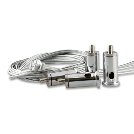 ISOLED Seilabhängung (4 Stk) mit Deckenverschraubung und Gegenstück mit Rutschklemme inkl. Stahlseile 1,5m