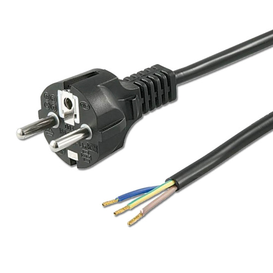ISOLED Schutzkontakt-Stecker schwarz, 1,5m, lose Kabelenden