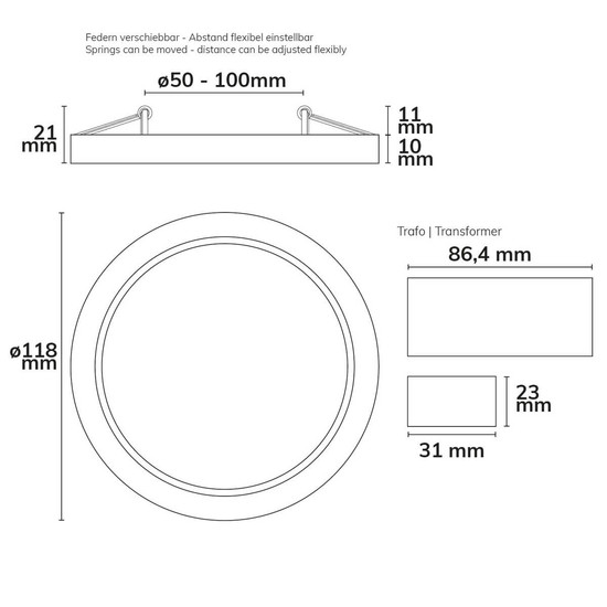 Isoled LED Downlight Flex 8W, prismatisch, 120°, Lochausschnitt 50-100mm, warmweiß 113753