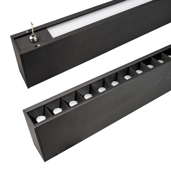 ISOLED LED Hängeleuchte Raster Up+Down, 15+32W, 8,5x128cm, schwarz, UGR6, 3000K, dimmbar