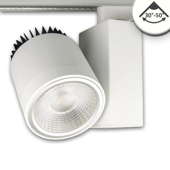 ISOLED 3-PH Schienen-Strahler fokussierbar, 30W, 30°-50°, weiß matt, 4000K, dimmbar