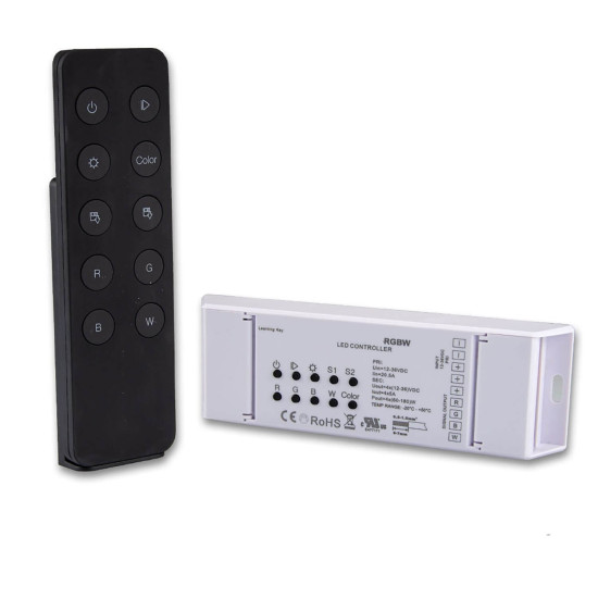 ISOLED RGB+W PWM-Dimmer mit Nah- u. Fernbedienung, 2 Szenen-Speicher, 4 Kanal, 12-36V, 4x5A