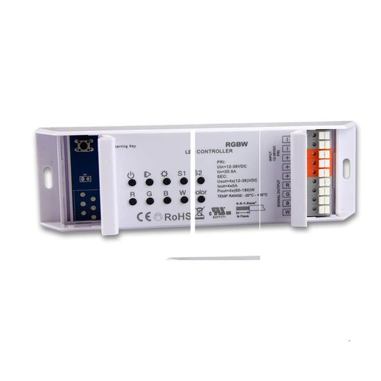 ISOLED RGB+W PWM-Dimmer mit Nah- u. Fernbedienung, 2 Szenen-Speicher, 4 Kanal, 12-36V, 4x5A