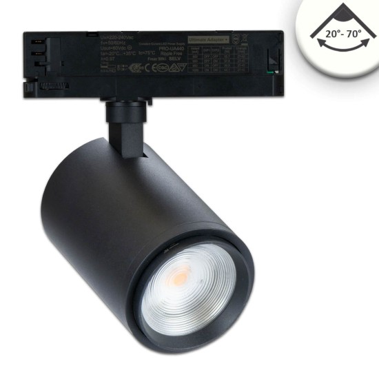 ISOLED 3-PH Schienen-Strahler Vollspektrum fokussierbar, 42W, 20°-70°, schwarz matt, 4000K
