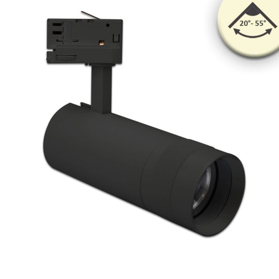 ISOLED 3-PH Schienen-Strahler fokussierbar, 24W, 20°-55°, schwarz matt, 3000K