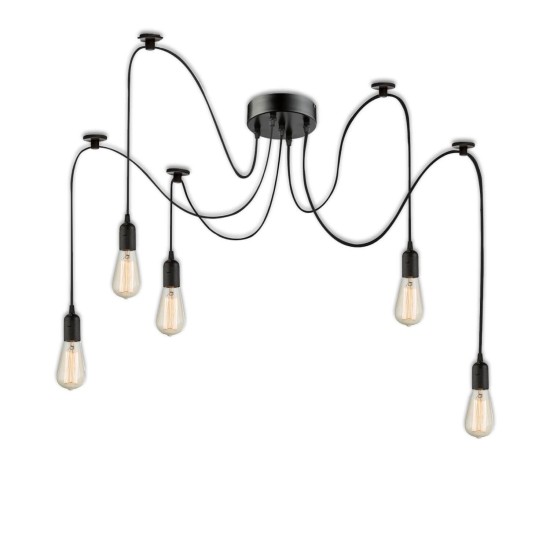 ISOLED Hängeleuchte Spider 1 Metall schwarz, 5 Kabel 2m, exkl. 5xE27 Leuchtmittel