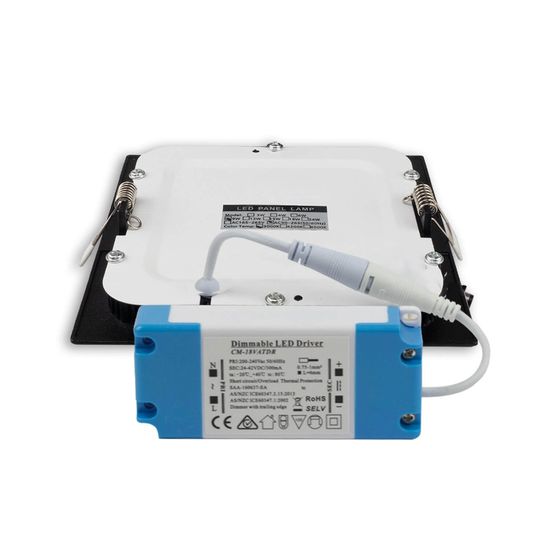 ISOLED LED Downlight, 15W, eckig, ultraflach, blendungsreduziert, schwarz, warmweiß, dimmbar CRI90