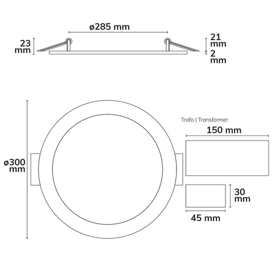 Isoled LED Downlight, 24W, rund ultraflach weiß, 300mm, ColorSwitch 3000/3500/4000K, dimmbar 115597