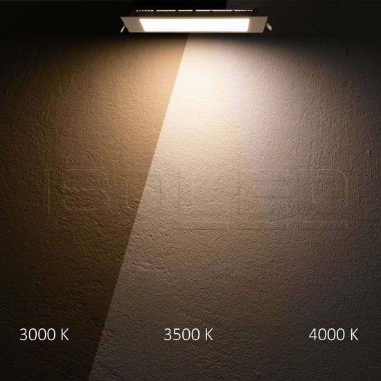 ISOLED LED Downlight, 24W, eckig ultraflach weiß, 300x300mm, Colorswitch 3000/3500/4000K, dimmbar